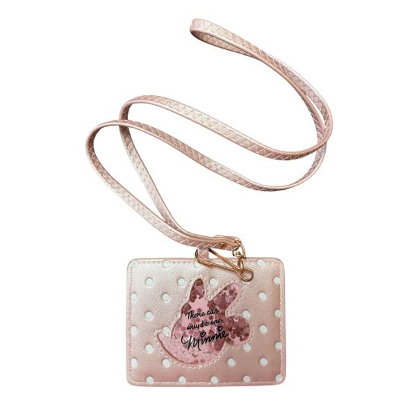 Disney Loungefly There Can Only Be One Minnie Pink ID Holder Lanyard NWT - Picture 1 of 2